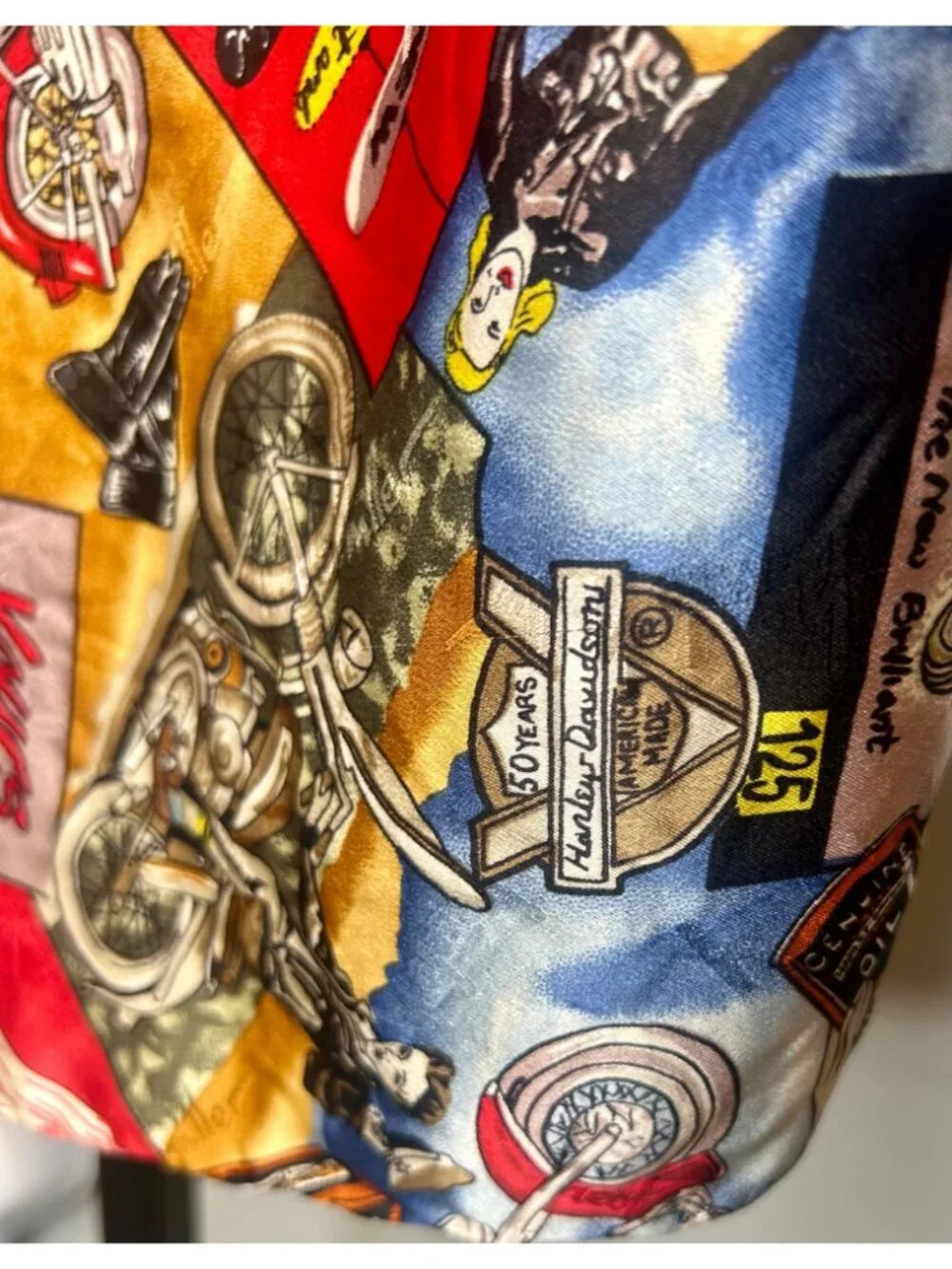 Vintage Harley Davidson Nicole Miller Silver motorcycle Scarf Retro Silk
